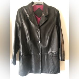 Vintage genuine leather jacket with magenta colored satin lining. XXL unisex.